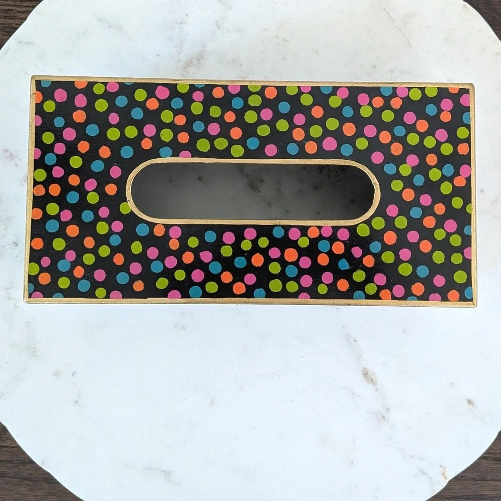 Mackenzie Childs Trampoline Standard Tissue Box Cover Bright Zig Zag Polka Dots - Picture 2 of 7